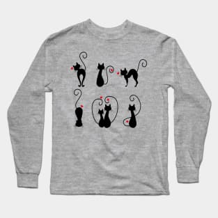 Cats 3 Black and red hearts Long Sleeve T-Shirt